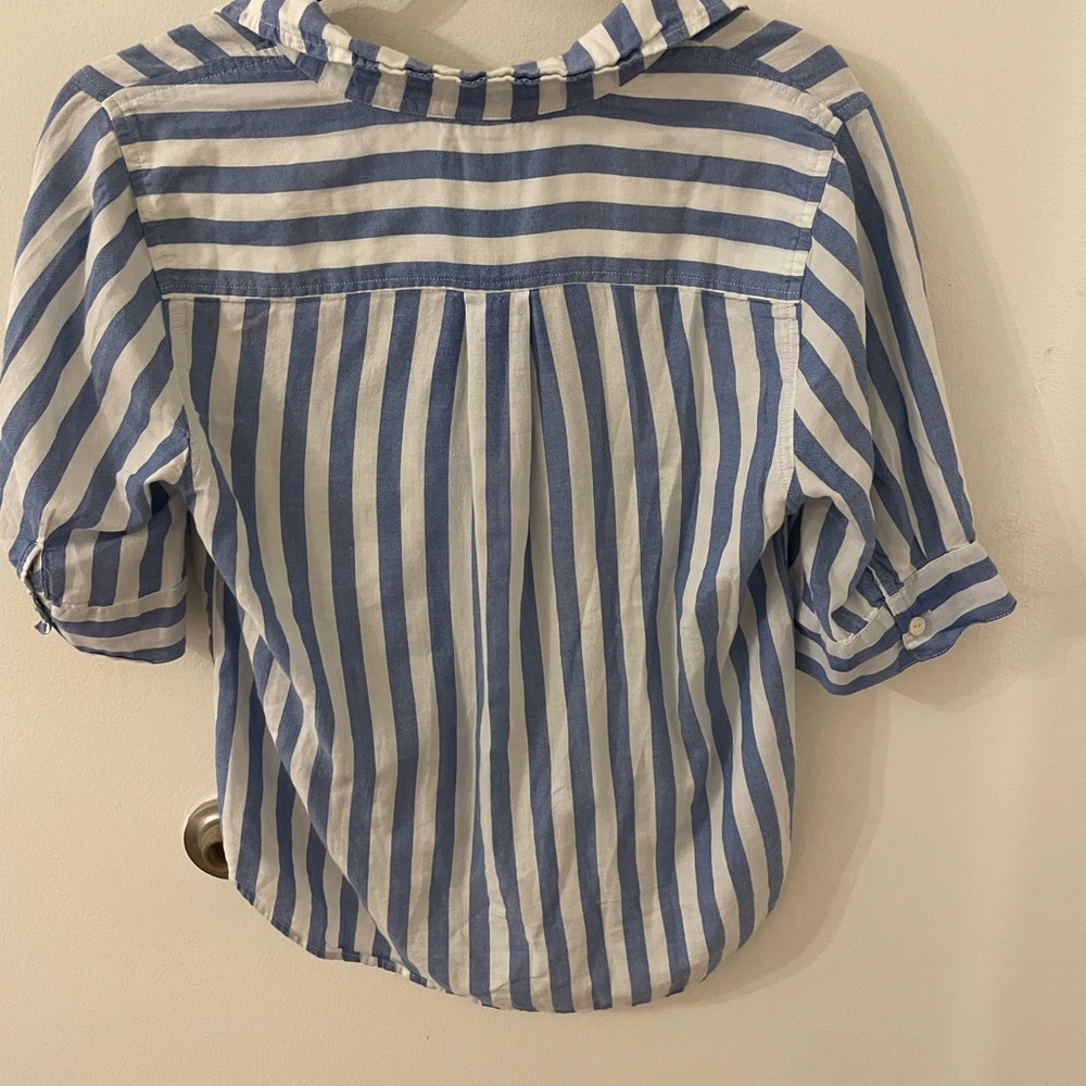 J.Crew Blue & White Striped Tie-Front Button-Up Shirt | Size S - Picture 3 of 6